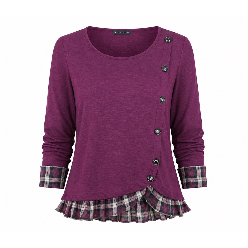 IN Studio Plaid Ruffle Top womens 1X blouse dark academia school girl plus siren